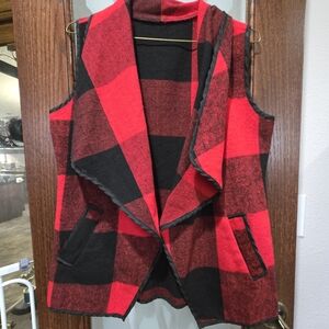 Plaid Red and Black Women's Vest